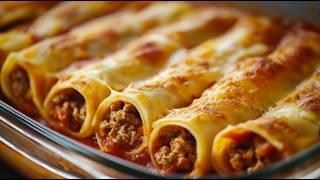 Perfektes Abendessen: Cannelloni mit Hackfleisch und Tomatensauce! Schnelles und einfaches Rezept 