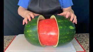 How to Peel a Watermelon. Cool Trick. Surprise Everyone!
