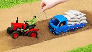 diy tractor rescues truck stuck in sand pit science project | @FarmingSM