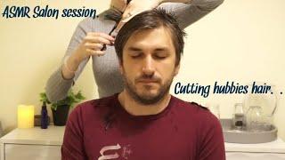 ASMR Cutting my husband's hair | spraying and cutting sounds & Scalp massage