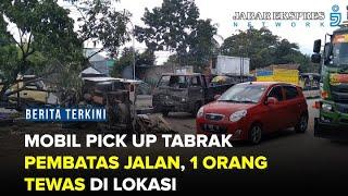 Mobil Pick Up Tabrak Pembatas Jalan Hingga Terguling, Satu Tewas di TKP