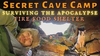 SECRET CAVE CAMP Natural Shelter Build - Fire Cooking - Bushcraft Survival Wild Bivvy Camping UK