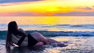 SOLO BEAUTY CAMPING| LONELY YOUNG GIRLSWIMMING IN SEA AND RELAXING SOUNDS OF NATUREASMR