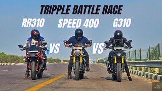 Triumph Speed 400 Vs Tvs Apache RR310 Vs Bmw G310R Tripple Battle Drag Race | Ksc Vlogs