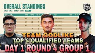 BGIS Points Table | Top 4 Qualified Teams | Day 1 Round 4 Group 1 | BGMI Tournament Live