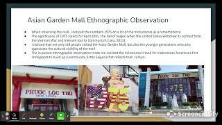 Screencast - " Ethnic Enclaves and Fostering the Vietnamese Americans' Community: An Ethnography