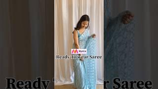 Myntra Ready To wear Farewell Party Saree🩵/pre stitched saree for farewell,fresher #shortsviral