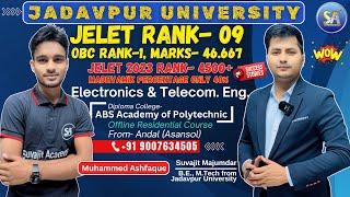 JELET 2024 Exam Rank 9  Jadavpur University  Department ETCE MD Ashfaque Offline Residential Student