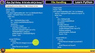 Binary File Handling in Python Part - 9 | Binary File Updating - Update Records