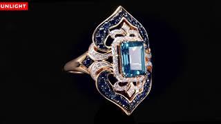 Санлайт | Сапфиры, топазы и бриллианты | Золотое кольцо из коллекции "Русские сезоны"