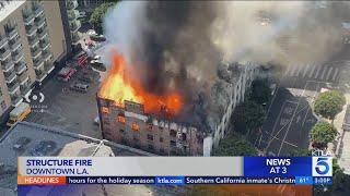 Famed 'Morrison Hotel' building goes up in flames in L.A.