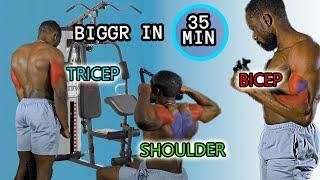 35 MIN BICEP TRICEPS & SHOULDERS WORKOUT | Multi  Gym | Stack Gym