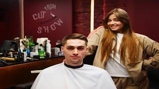 Gorgeous Lady Barber Olya Made my Day  Extremely Sensitive Scissor Haircut ASMR