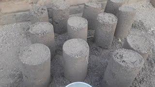 Sand big cylinders crumbling on floor steel pot+water ASMR crumbling video 