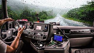 POV Truck Driving Under Heavy Rain ! A Trucker's  Perspective