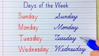 How to write Days of the Week in English cursive writing | Print  & Cursive Handwriting Practice