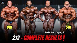 2024 MR. OLYMPIA - 212 COMPLETE RESULTS (16 CONTESTANTS)