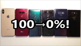 Battery Life Test! OnePlus 6T vs Galaxy Note 9, iPhone XS Max, LG V40, Xperia XZ3, Razer Phone 2