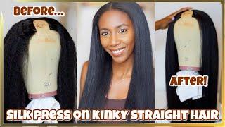 How To Silk Out Kinky Straight Hair | Wiggins Kinky Straight V-Part Wig | Simply Subrena