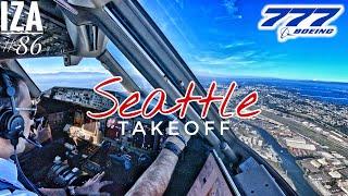 B777 SEA  Seattle | TAKEOFF 34R | 4K Cockpit View | ATC & Crew Communications
