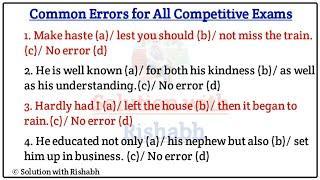 Spotting Errors | Common Error | Error Detection | Common Error Questions for all competitive exams