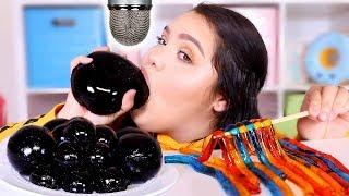 i Tried ASMR.. Eating Black Jelly Grapes, Slime + More! (sticky crunchy sounds)