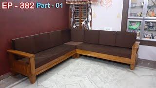 L-Shape wooden sofa | 6 seat corner sofa set | wooden corner sofa set | 382 | sri maari furnitures