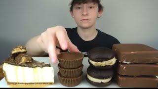 VNM ASMR chocolate peanut butter cheesecake ice cream cake sandwich mukbang bites only