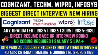 Cognizant, Tech Mahindra Wipro Infosys 4 Biggest MNCs Direct Interview Hiring 2024 | No Shortlisting