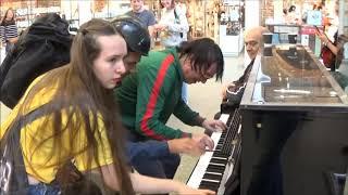Teenage Girl Rocks The Public Piano. Dudes Gather To Watch