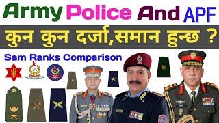 नेपाली सेना, नेपाल प्रहरी, र  सशस्त्र प्रहरीको कुन दर्जा बराबर कुन हुन्छ | Ranks Comparison | APA