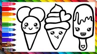 Dibuja Y Colorea 3 Lindos Helados ️ Dibujos Para Niños