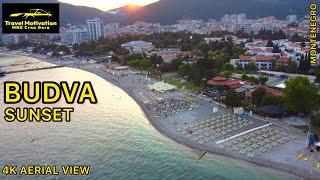 BUDVA Beach Sunset [4K Aerial View] Montenegro Crna Gora June 2023 - Plaža u Budvi pre zalaska