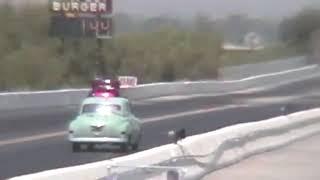 Mike Schmitt at Irwindale in his 1951 Flathead Plymouth Cranbrook (50 front clip)