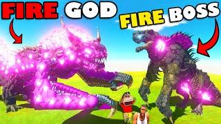 FIRE GOD Found PURPLE FIRE BOSS 3 vs GODZILLA GOD SHINCHAN & CHOP in ANIMAL REVOLT BATTLE SIMULATOR