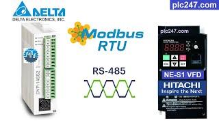 DVP 14SS2 "Modbus RTU" Hitachi NE-S1 Tutorial