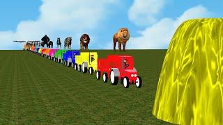 Paint Animals On Tractors Gorilla Cow Lion Elephant Tiger Dinosaurs Fountain Crossing Animal Cartoon