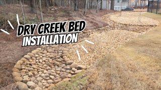  Dry Creek Bed Installation by Brooks Landscaping | Landscape Drainage | River Rock Design near me