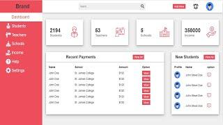 Responsive Admin Dashboard using HTML and CSS