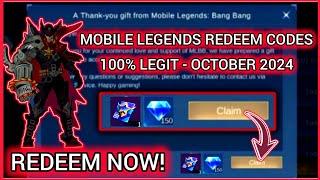 Mobile Legends Redeem Codes October 4, 2024 - MLBB Diamond Codes today - NO Limit ML Redeem codes