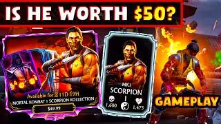 MK Mobile. I Bought MK1 Scorpion So You Don't Have To! Gameplay + Review. BUGGED COMBO? Worth It?