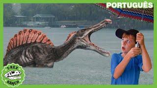 Espinossauro Gigante e Fogo de Artifício! | Parque do T-REX | Série de Dinossauros em Português
