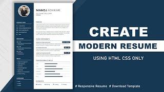 How to create the Resume CV design using HTML and CSS -- Responsive  Resume Design -- CV Design