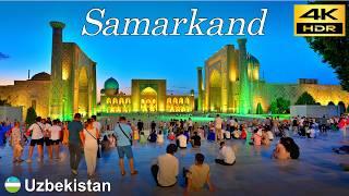 Samarkand Walking Tour | Evening walk in central Samarkand | Uzbekistan  | 4K HDR