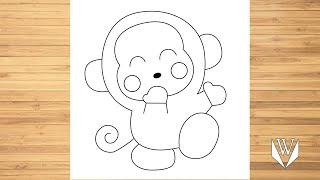 How to draw Monkichi Osaru no Monchichi Step by step, Easy Draw | Free Download Coloring Page