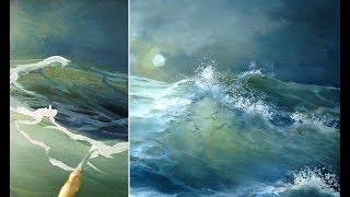 Рисование акрилом. морская волна акриловыми красками Meerlandschaft  mit Acryl Seascape in Acrylic