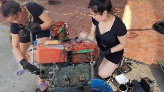 girl restores, repairs, and replaces engine accessories of generators#mechanic girl -m