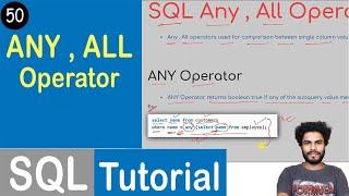 #50 ANY Operator | ALL Operator | SQL Tutorial