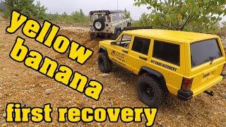 The yellow banana - Winder towing - first recovery job - 1/10 scale RC Jeep Cherokee XJ