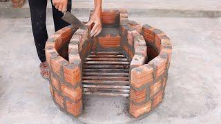 Build a beautiful smokeless wood stove with red bricks and cement